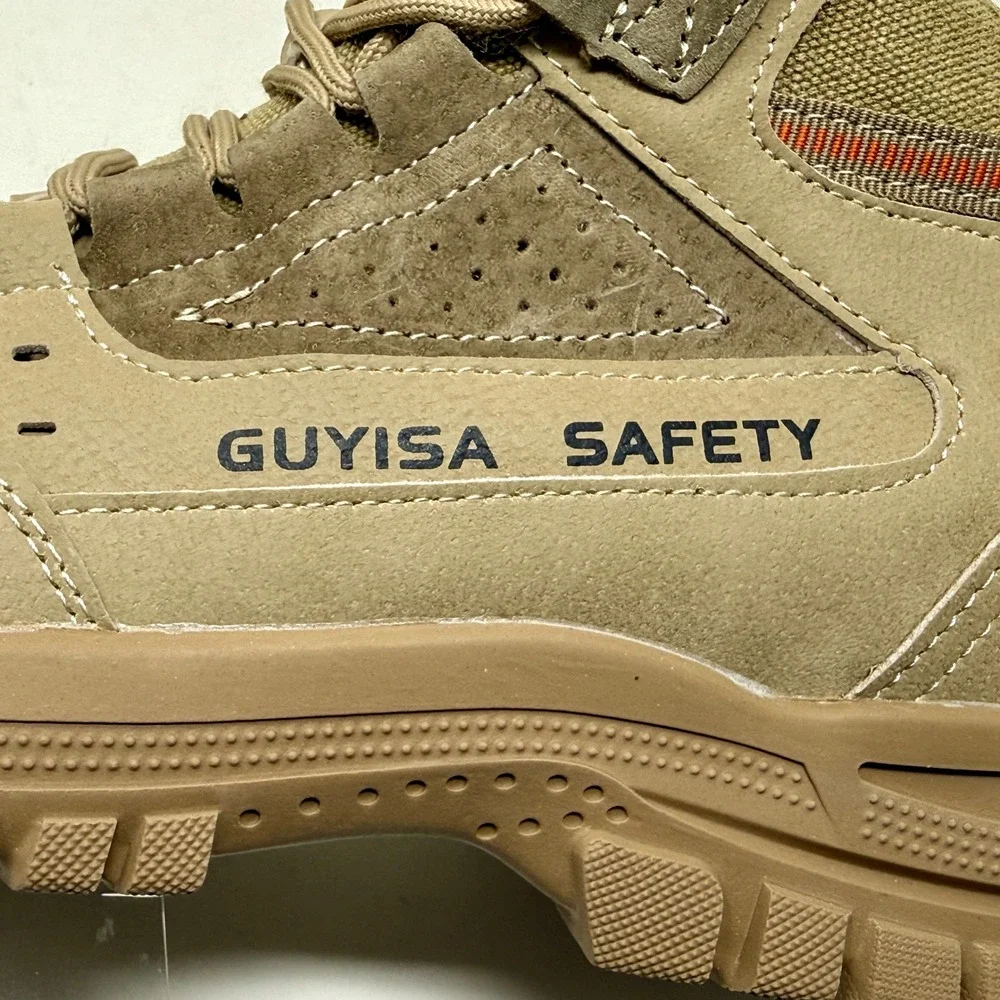 GUYISA Safety Tan Work Hiking Boots Mid Top Steel Toe GB21148-2020 Men's Sz 44